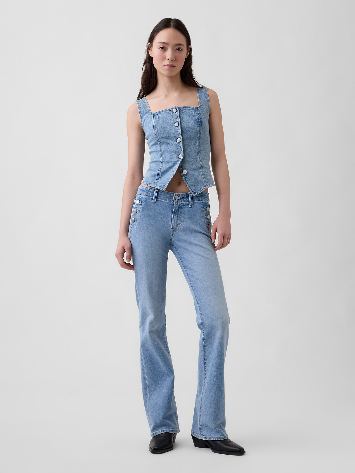 Low Rise Long & Lean Split-Hem Jeans - Sailor blue