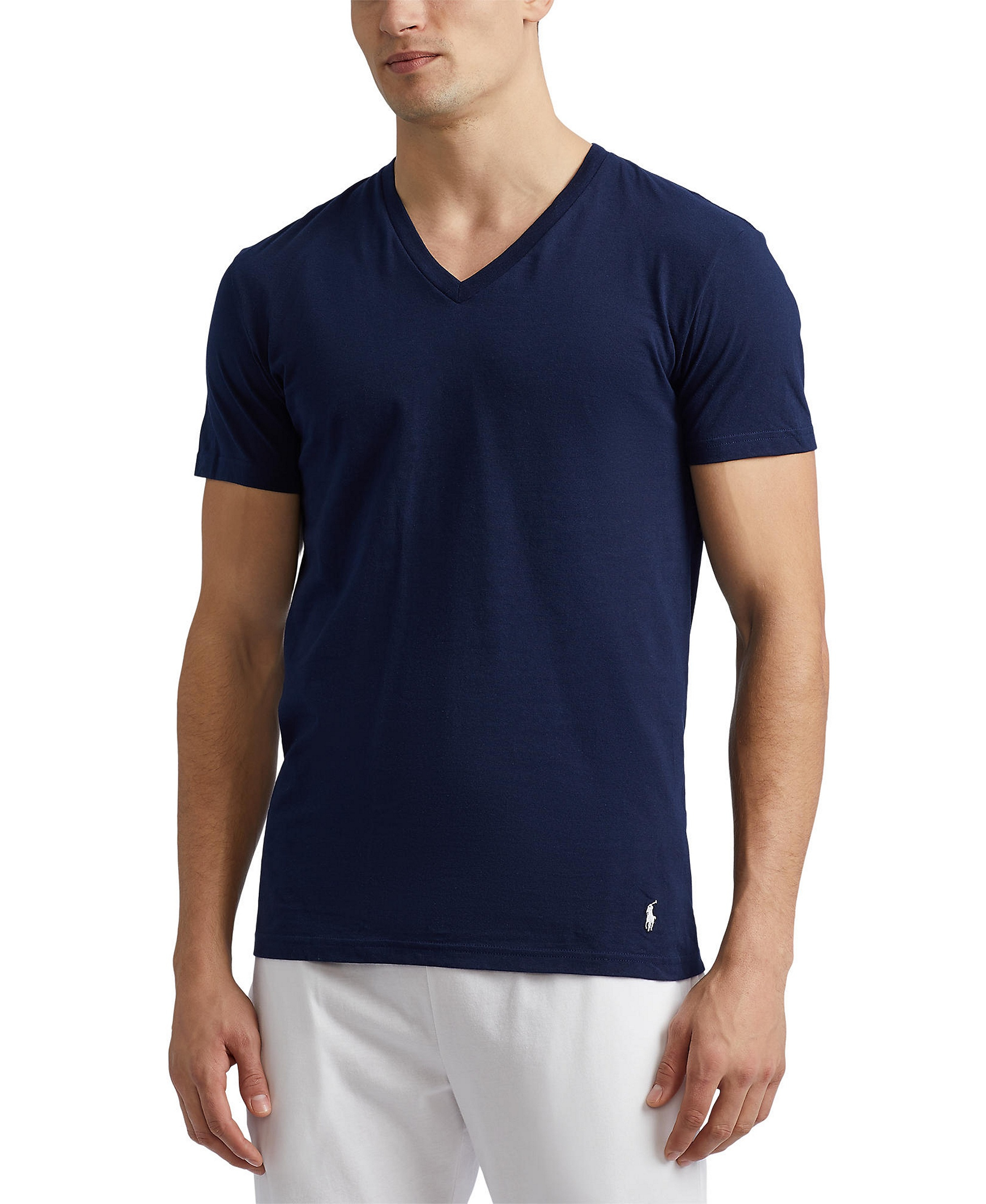 Polo Ralph Lauren Men's 3-Pack V-Neck Classic Undershirts - Andover / Bali Blue / Cruise Navy