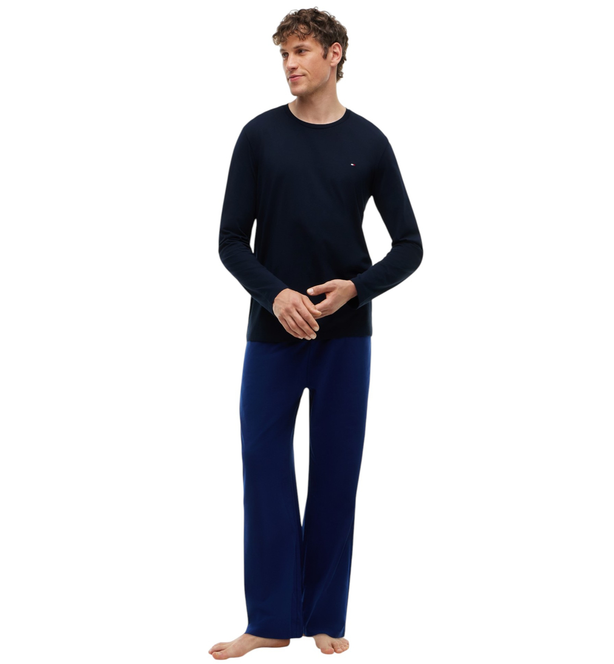 Tommy Hilfiger Men's Core Flag Long-Sleeve Crewneck Cotton Pajama T-Shirt - Dark Navy