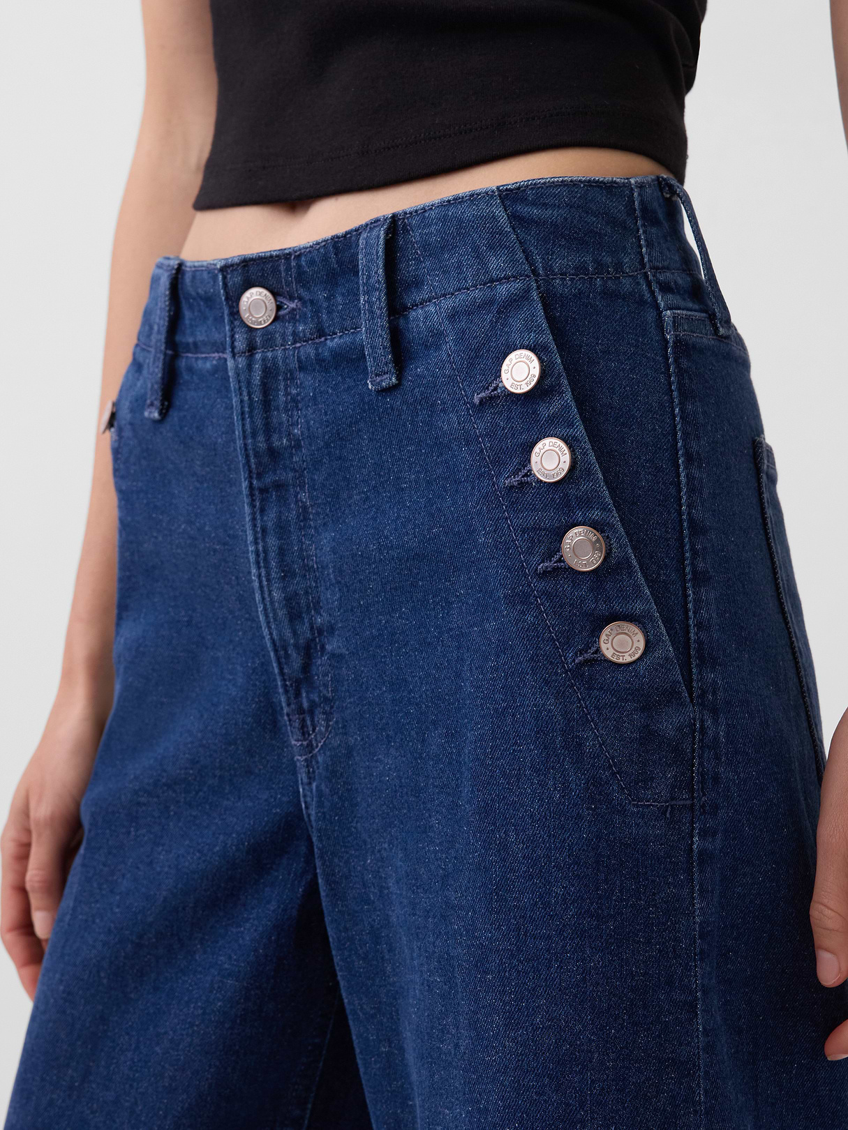 High Rise Stride Wide-Leg Ankle Jeans - Dark indigo