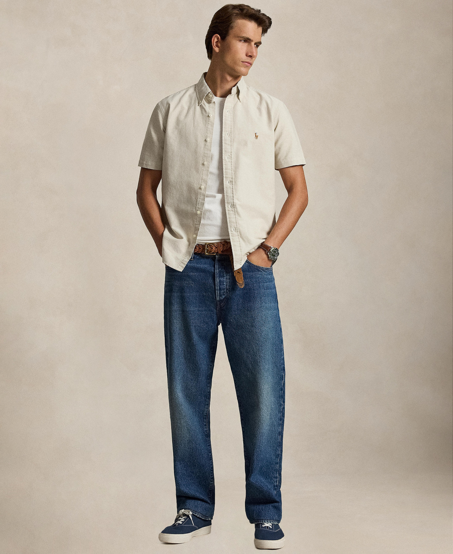 Polo Ralph Lauren Men's Classic-Fit Short-Sleeve Oxford Shirt - Coastal Beige
