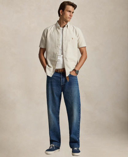 Polo Ralph Lauren Men's Classic-Fit Short-Sleeve Oxford Shirt - Coastal Beige