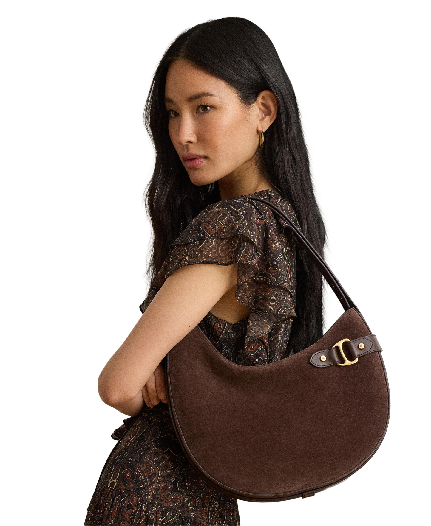 Lauren Ralph Lauren Tasha Large Suede Shoulder Bag - Chestnut Brown