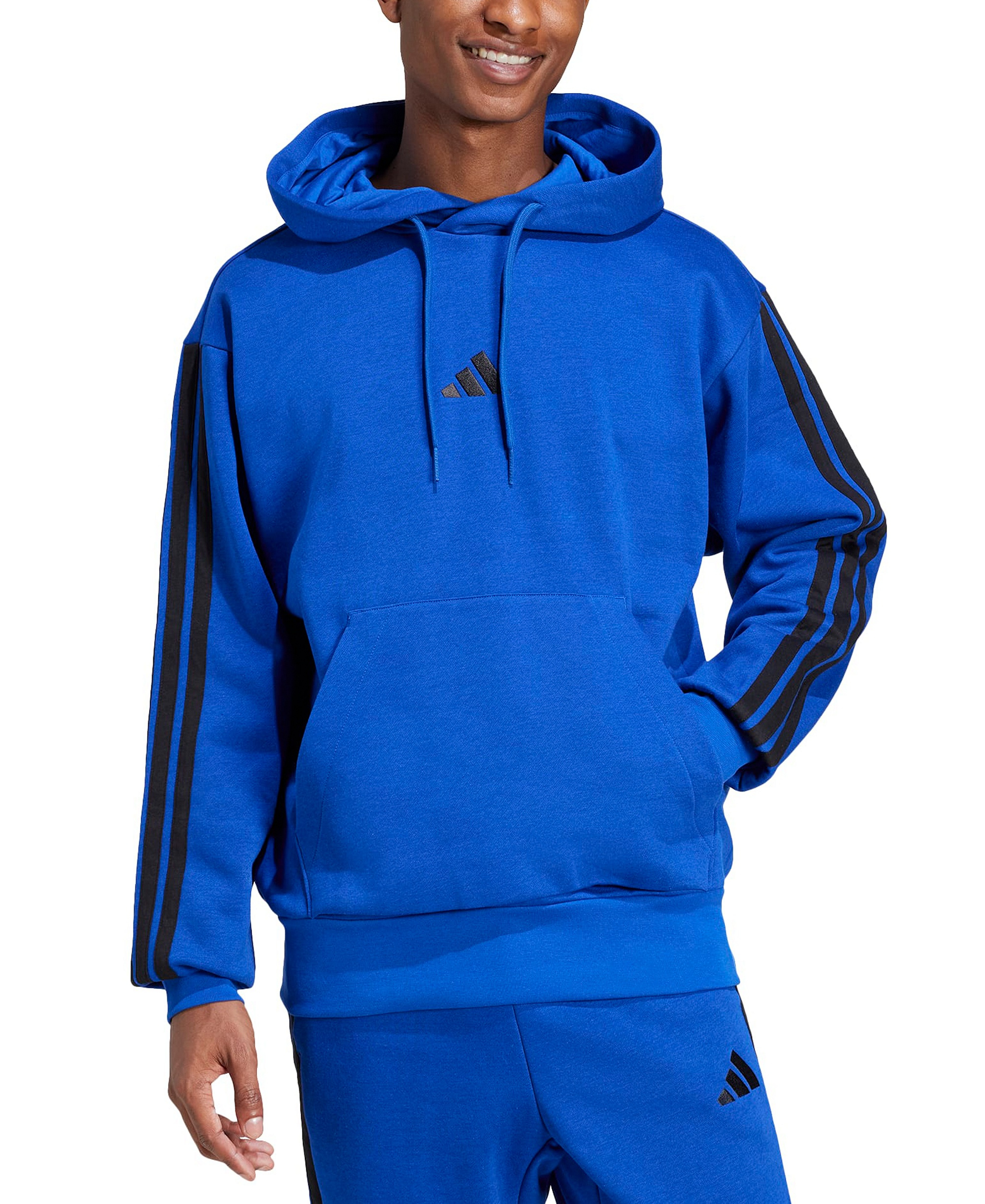 adidas Men's Essential Three-Stripes Fleece Hoodie - Royal Blue/Black