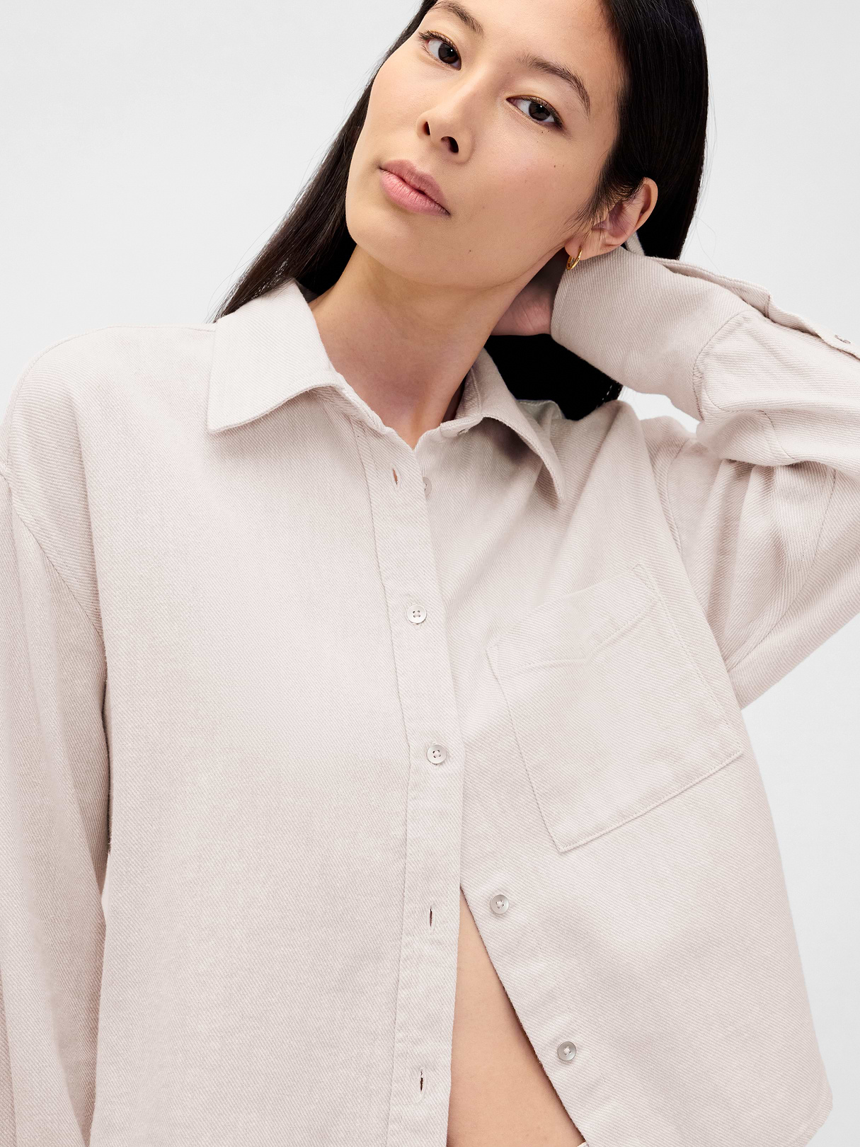 Linen-Cotton Oversized Shirt - Flax linen beige