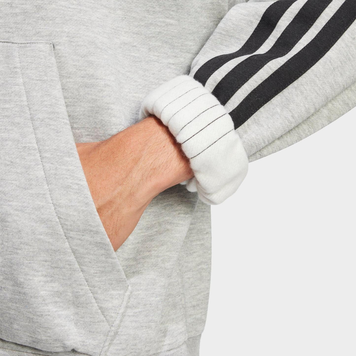 Men's adidas Essentials 3-Stripes Fleece Pullover Hoodie - Medium Grey Heather/Black