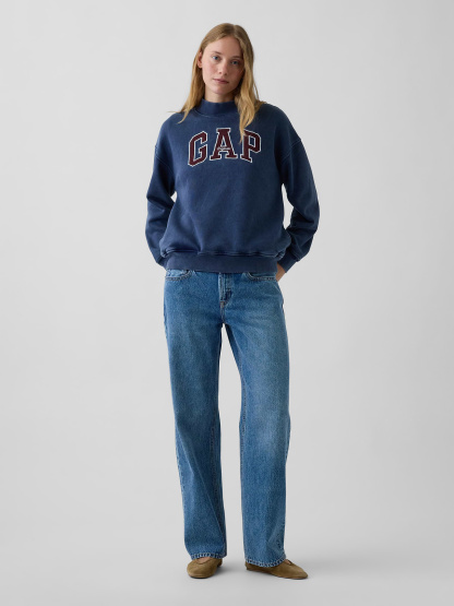 VintageSoft Oversized Mockneck Logo Sweatshirt - Navy blue