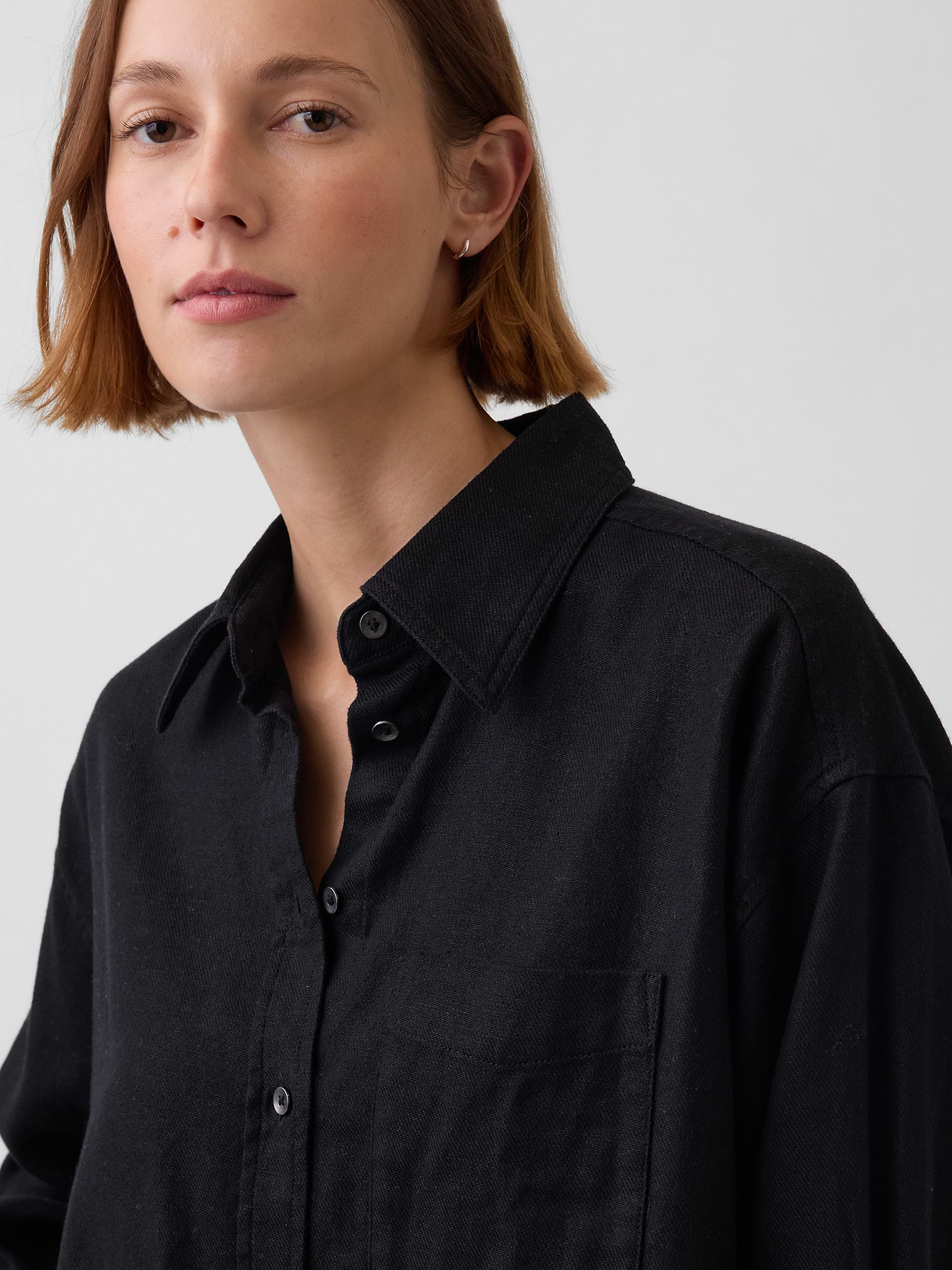 Linen-Cotton Oversized Shirt - Black