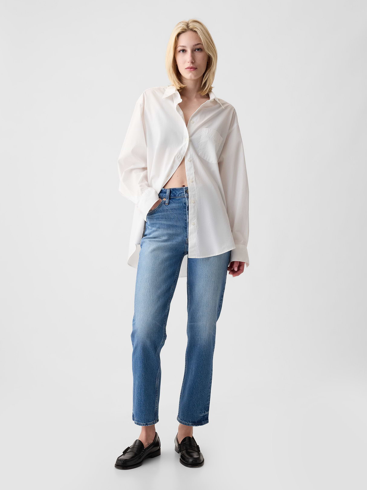 High Rise Cheeky Straight Jeans - Light indigo