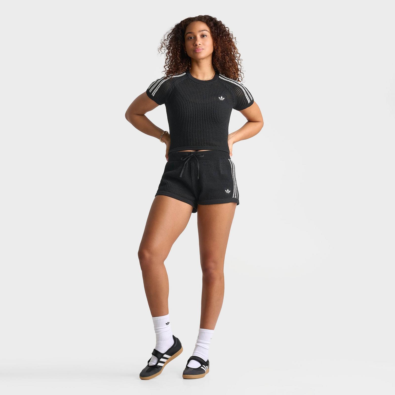Women's adidas Originals Knitted Crochet Cali T-Shirt - Black - view 2