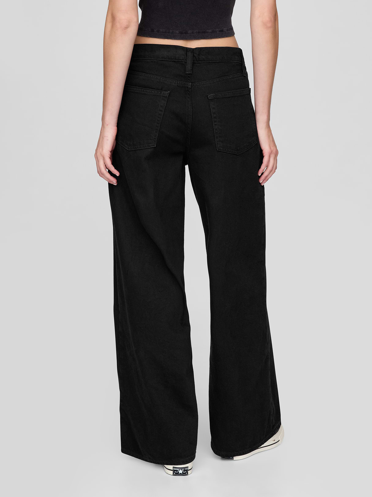 Mid Rise Denim Stripe Baggy Jeans - Black wash
