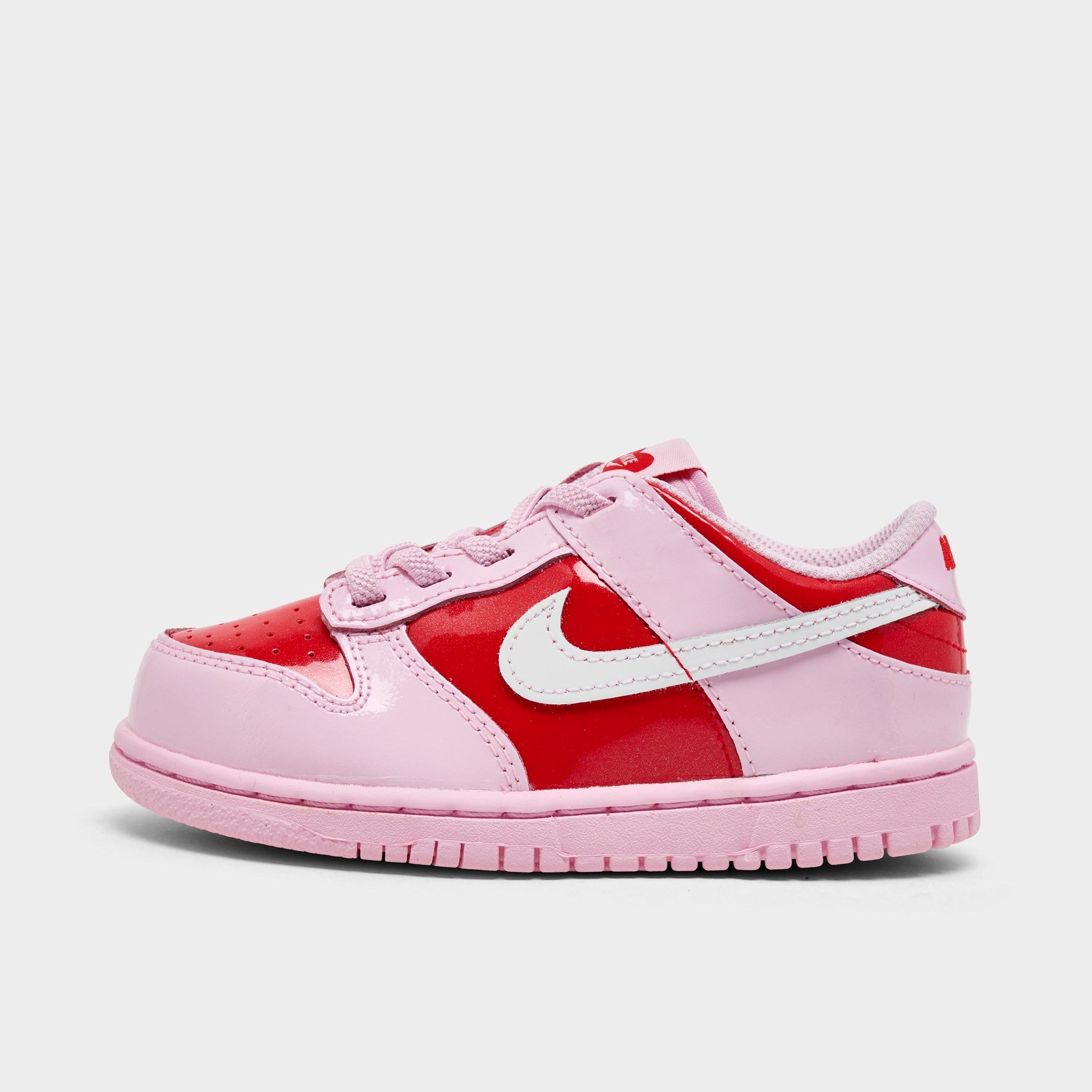 Girls' Toddler Nithtke Dunk Low Stretch Lace Casual Shoes - Pink Foam/Summit White/Light Crimson - Left shoe facing left. Outside of the shoe.