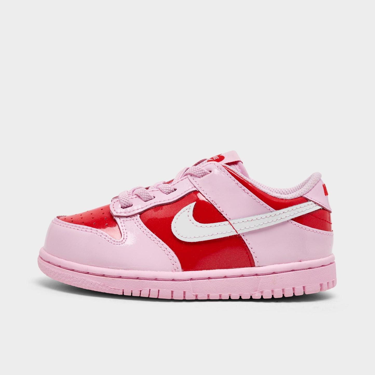 Girls' Toddler Nithtke Dunk Low Stretch Lace Casual Shoes - Pink Foam/Summit White/Light Crimson - Left shoe facing left. Outside of the shoe.