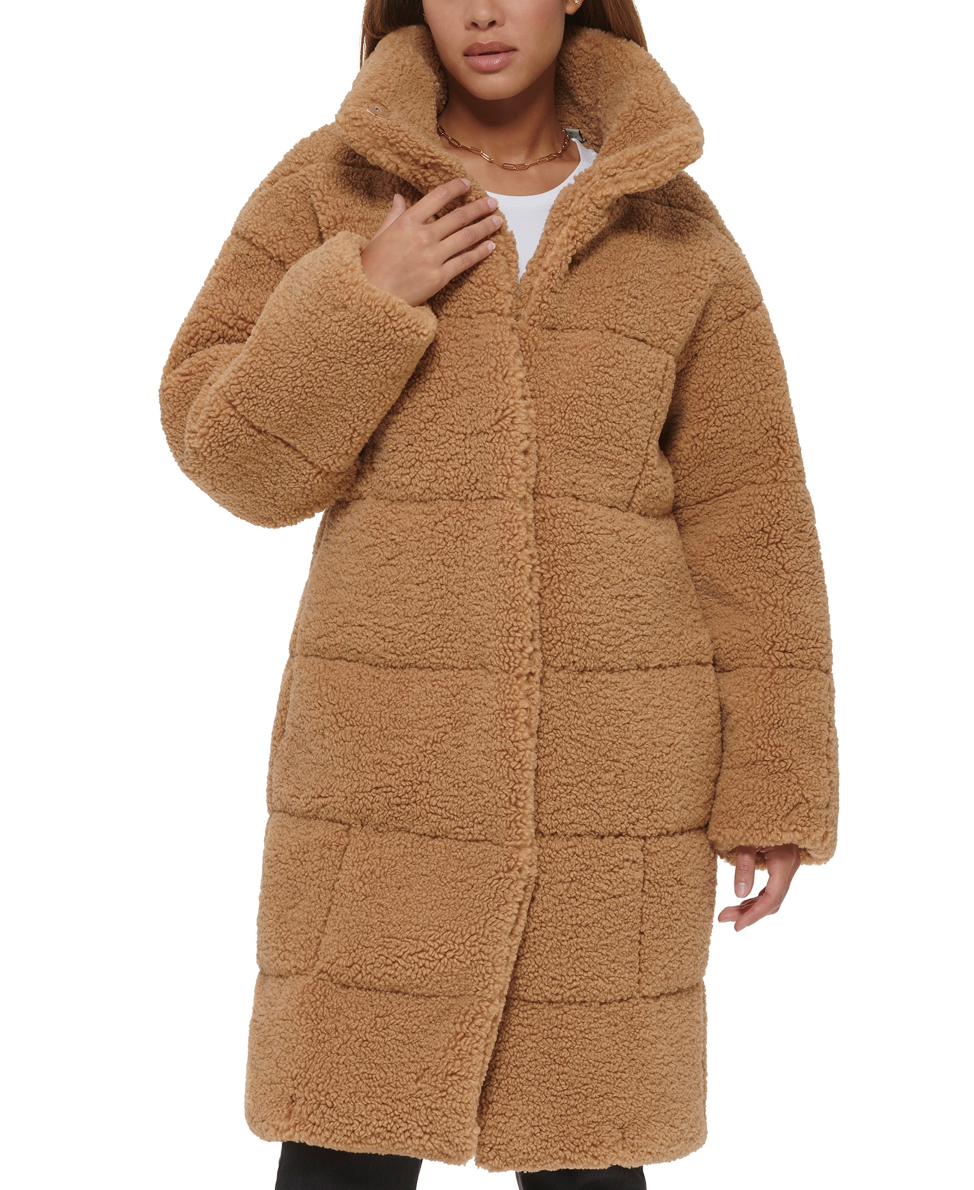Levi's Women's Long Sherpa Snap-Closure Teddy Coat - Chestnut