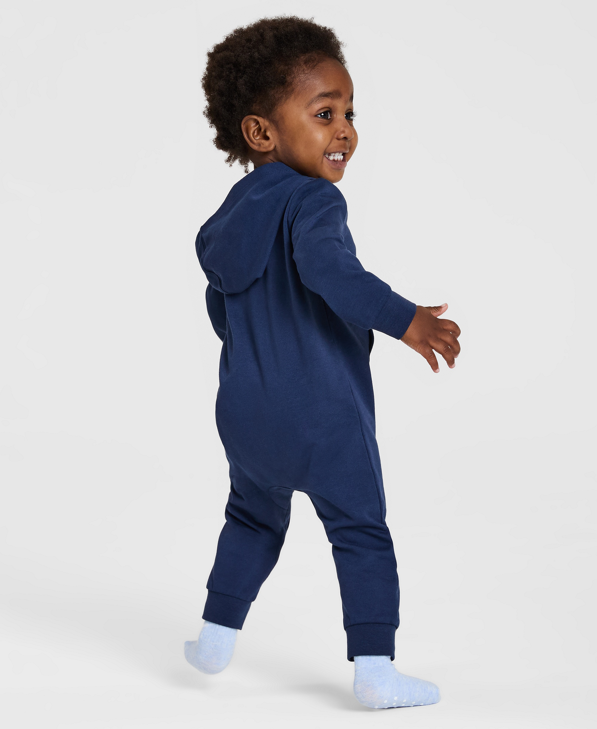 Nike Baby Essentials Hooded French Terry Coverall & 3-Pack Core Ankle Gripper Socks - Gray