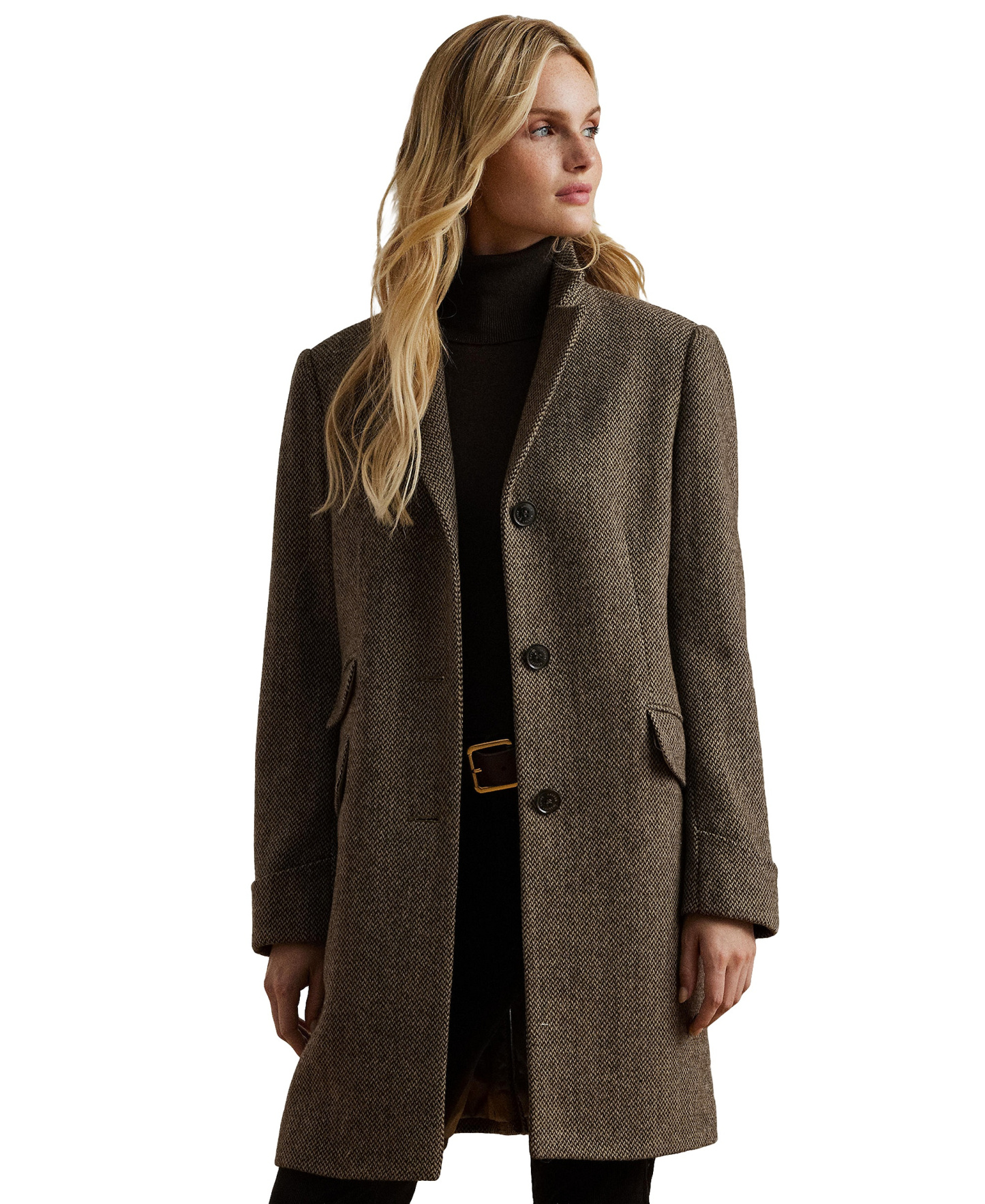 Lauren Ralph Lauren Petite Single-Breasted Wool-Blend Walker Coat, Created for Macy's - Brown Broken Twill