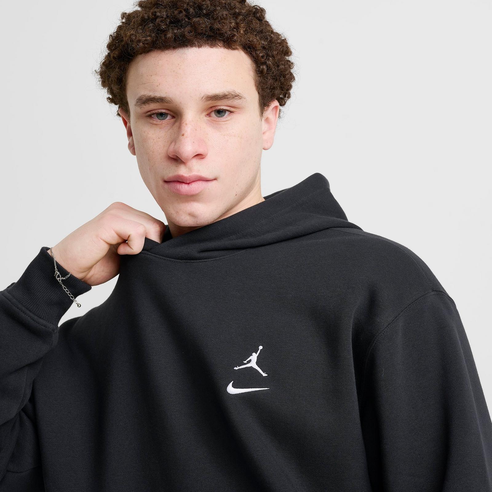 Men's Jordan Swoosh Brooklyn Fleece Pullover Hoodie - Black/White - view 5
