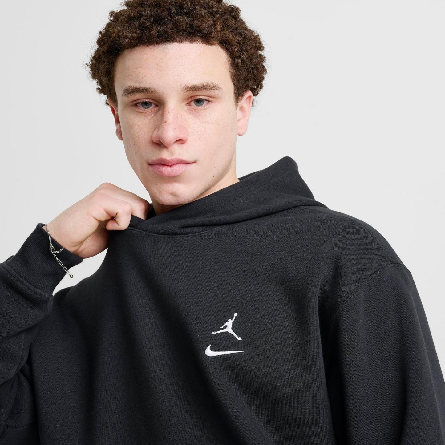 Men's Jordan Swoosh Brooklyn Fleece Pullover Hoodie - Black/White - view 5