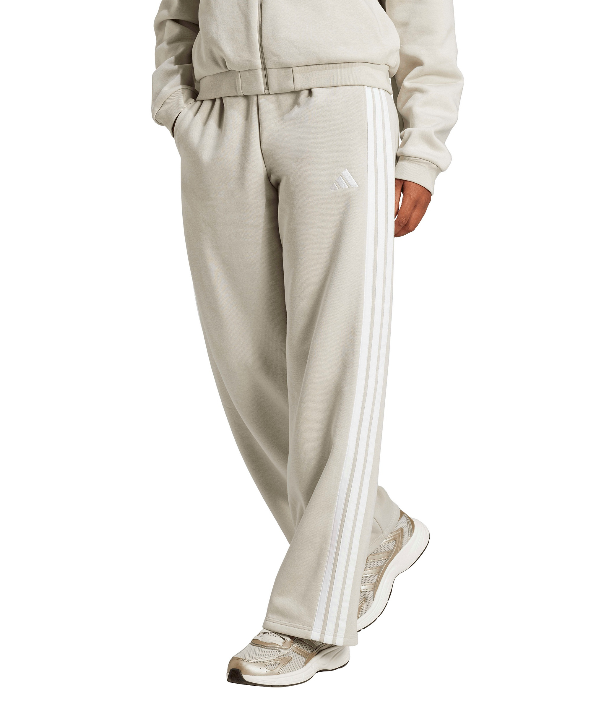 adidas Women's Essentials 3-Stripes Fleece Slim Pants - Wonder Alumina/White