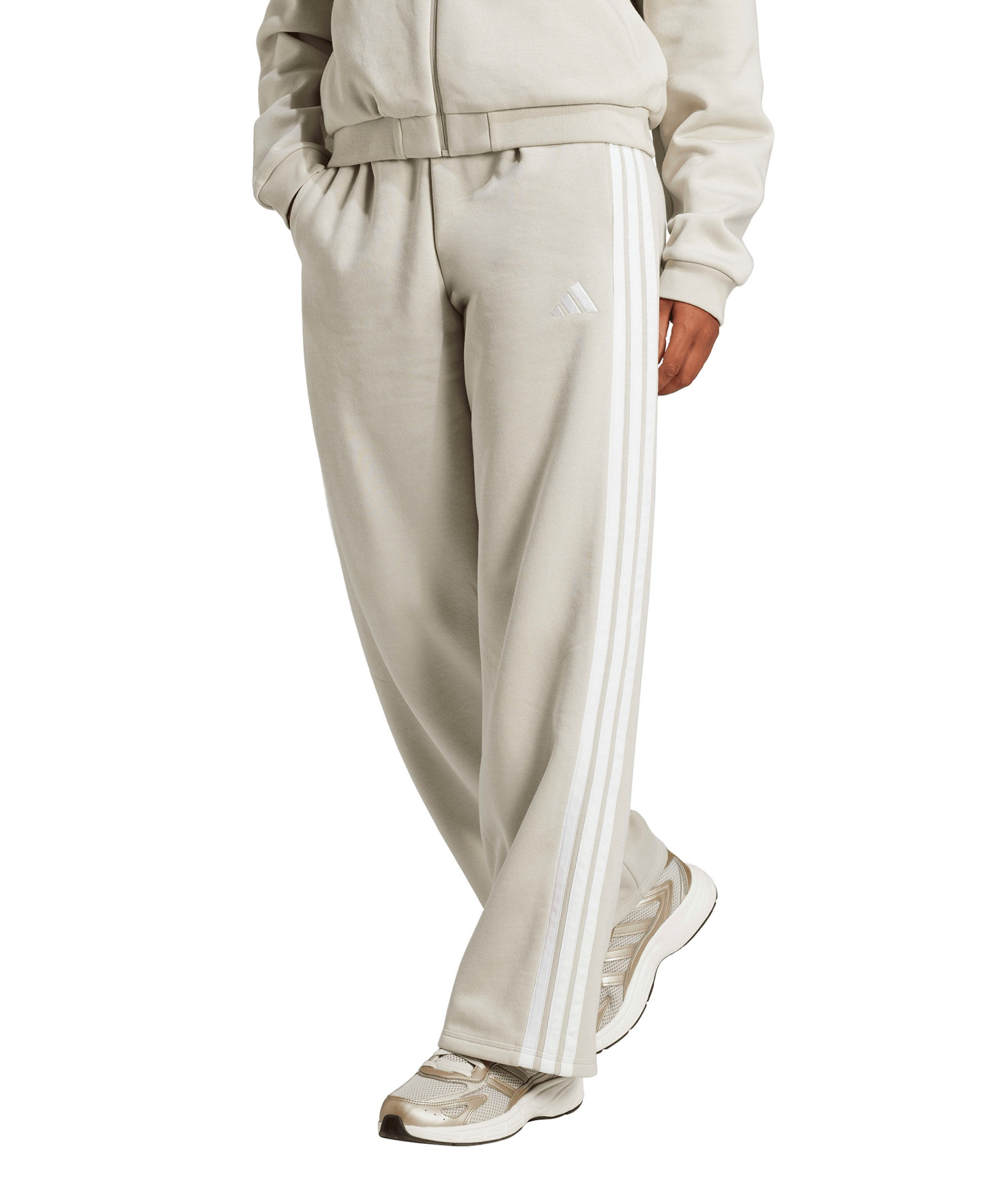 adidas Women's Essentials 3-Stripes Fleece Slim Pants - Wonder Alumina/White