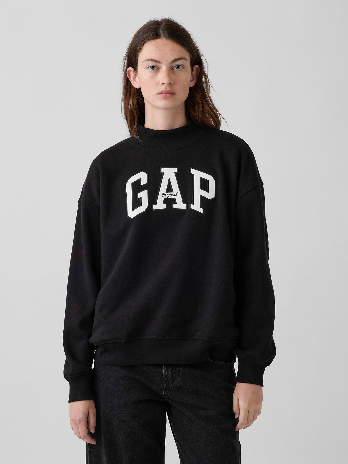 VintageSoft Oversized Mockneck Logo Sweatshirt - Black