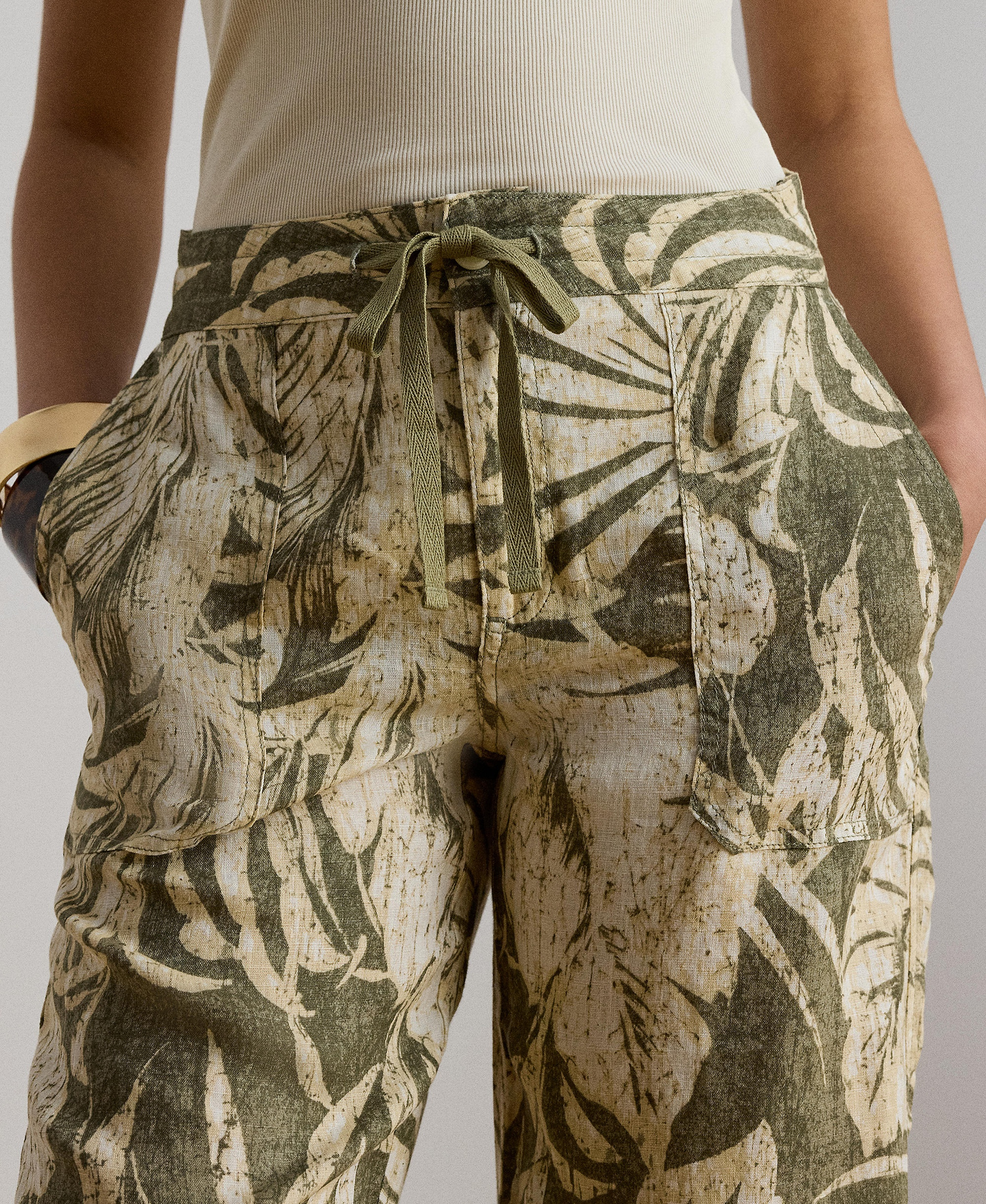 Lauren Ralph Lauren Women's Mid-Rise Palm-Frond-Print Wide-Leg Pants - Olive Multi