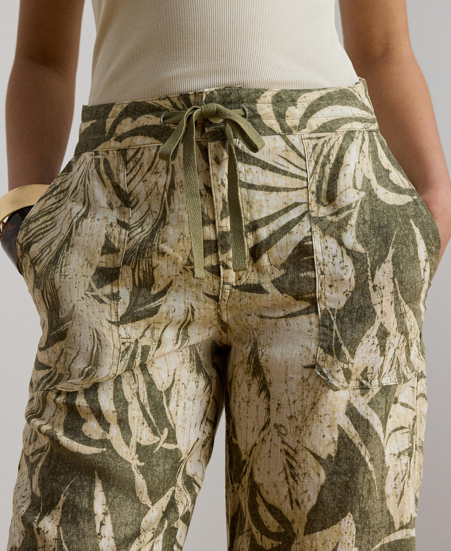 Lauren Ralph Lauren Women's Mid-Rise Palm-Frond-Print Wide-Leg Pants - Olive Multi