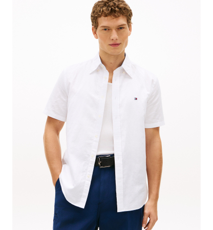 Tommy Hilfiger Men's Short-Sleeve Pigment-Dyed 100% Linen Shirt - White