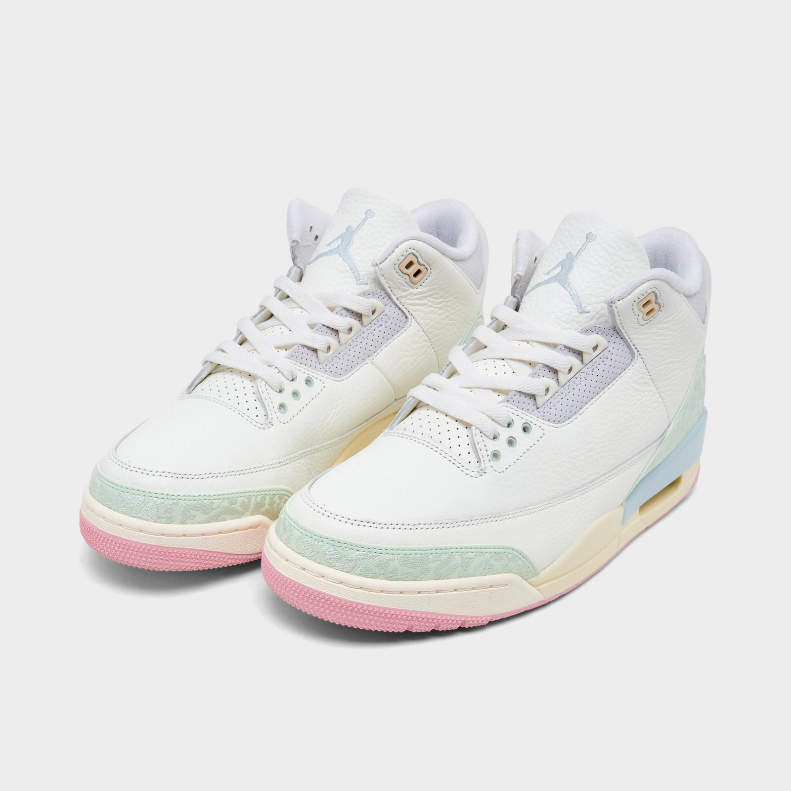 Men's Air Jordan Retro 3 Basketball Shoes - Sail/Jade Aura/Aura/Iced Carmine/Muslin/Iris Whisper - Left shoe facing left. Outside of the shoe. - view 2