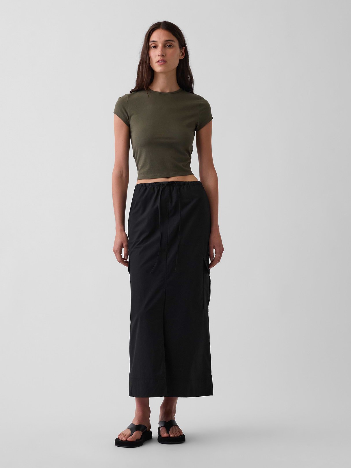 Poplin Easy Cargo Maxi Skirt - True black