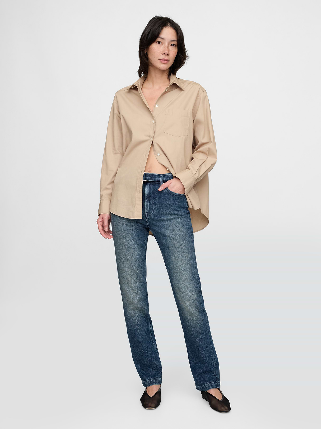 High Rise Twisted-Seam '90s Slim Straight Jeans - Belted dark rinse