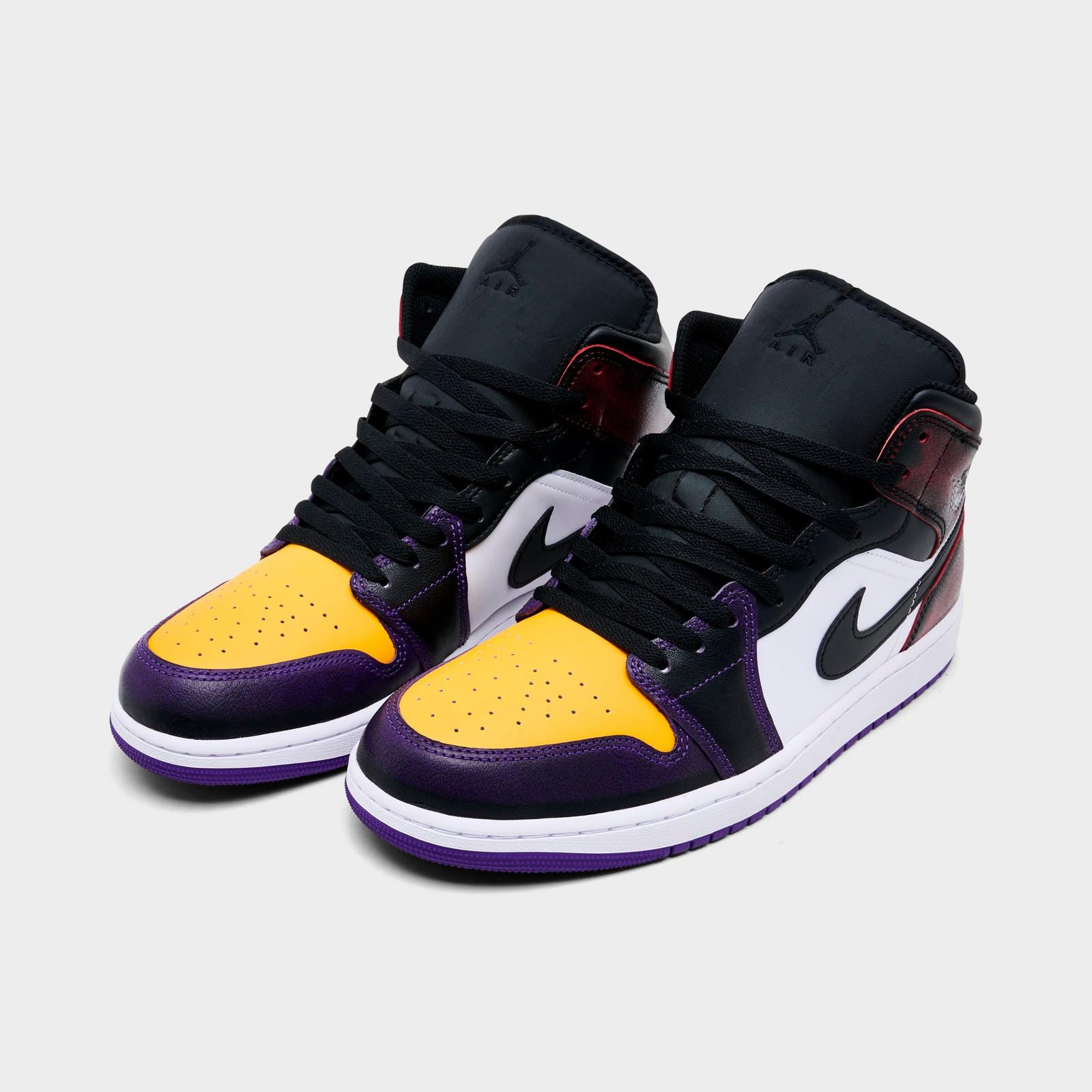 Men's Air Jordan Retro 1 Mid SE Casual Shoes - True Red/White/Court Purple/Black - view 2