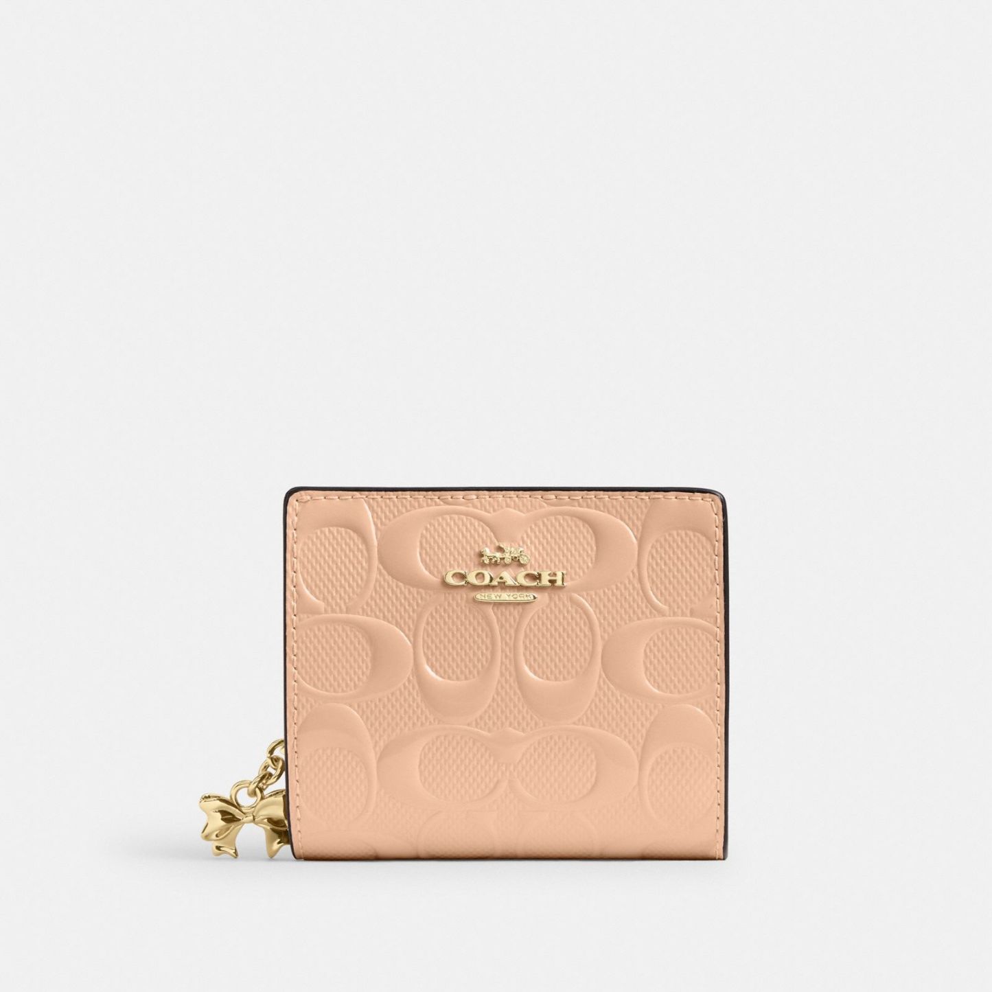Snap Wallet In Signature Leather With Charm - Gold/Faded Blush