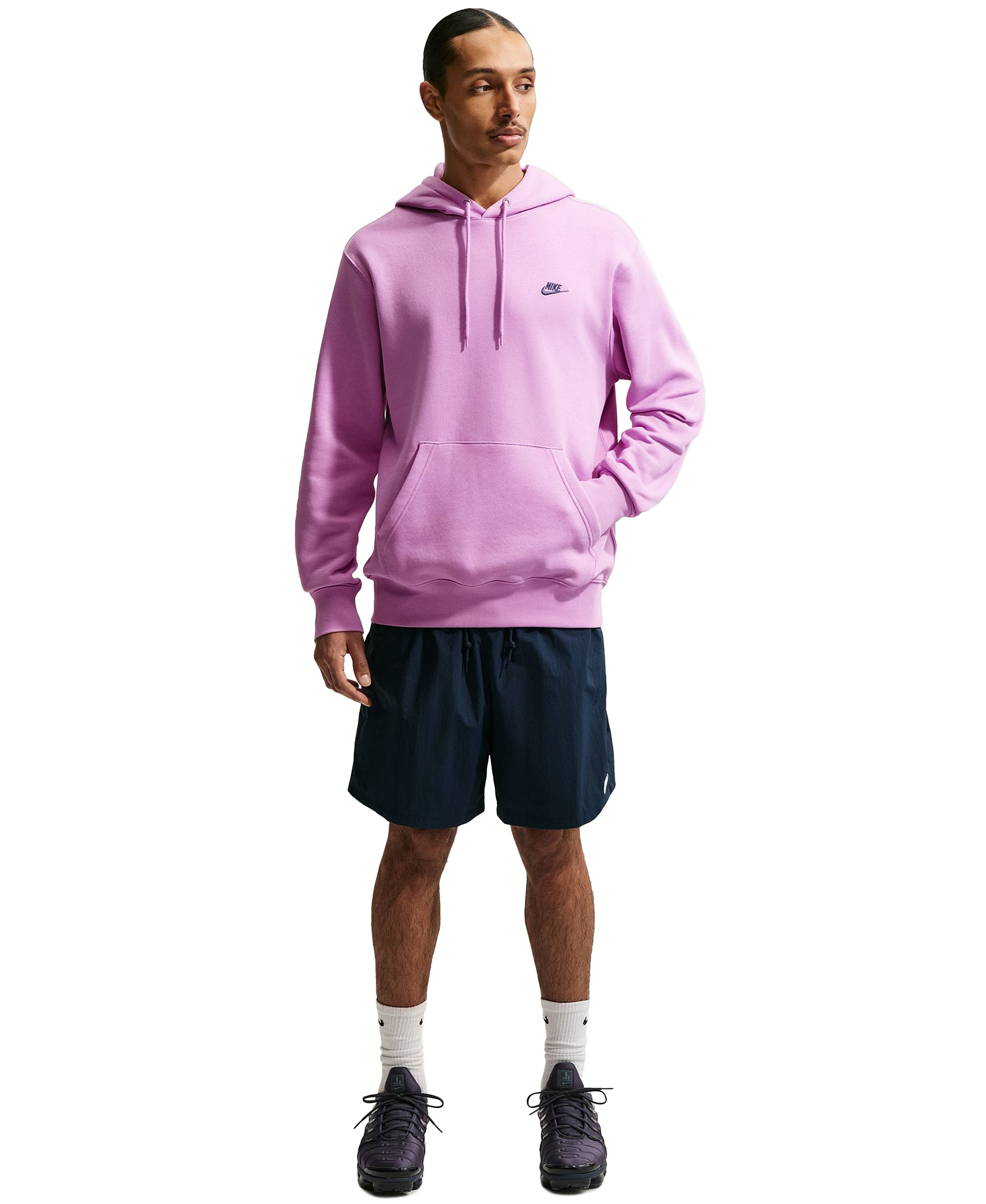 Nike Men's Club Pullover Fleece Hoodie Logo - Light Magenta/Magenta/Midnight Navy
