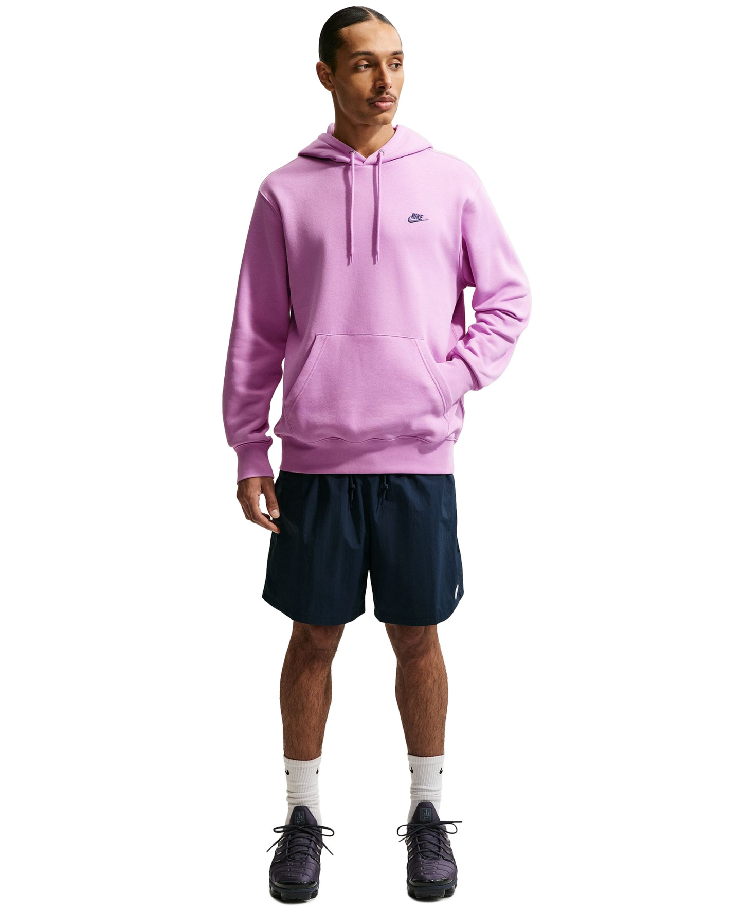 Nike Men's Club Pullover Fleece Hoodie Logo - Light Magenta/Magenta/Midnight Navy