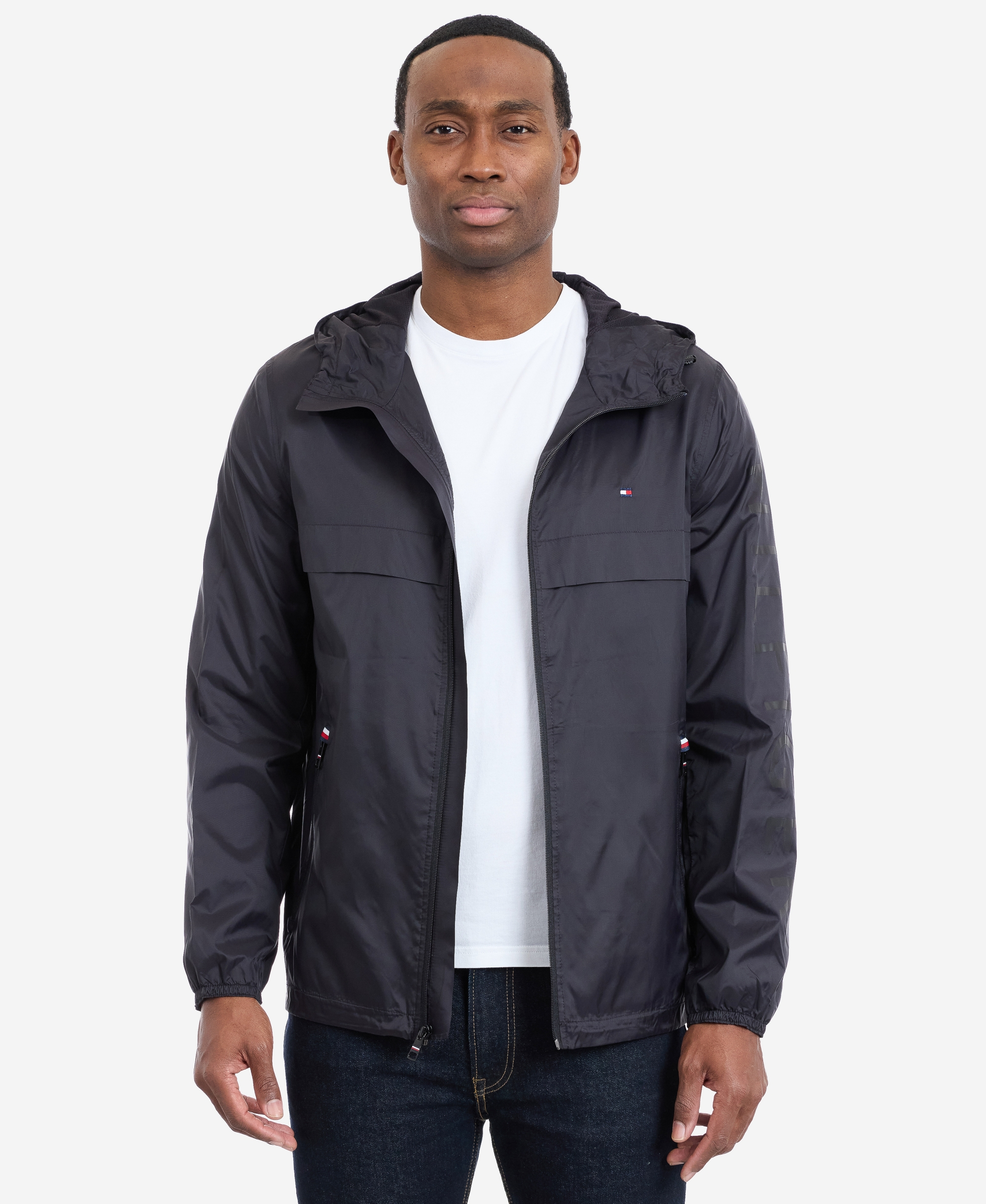 Tommy Hilfiger Men's Hooded Windbreaker Jacket - Black