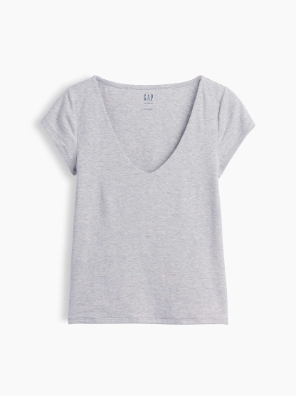 CloseKnit Jersey V-Neck T-Shirt - Light heather grey