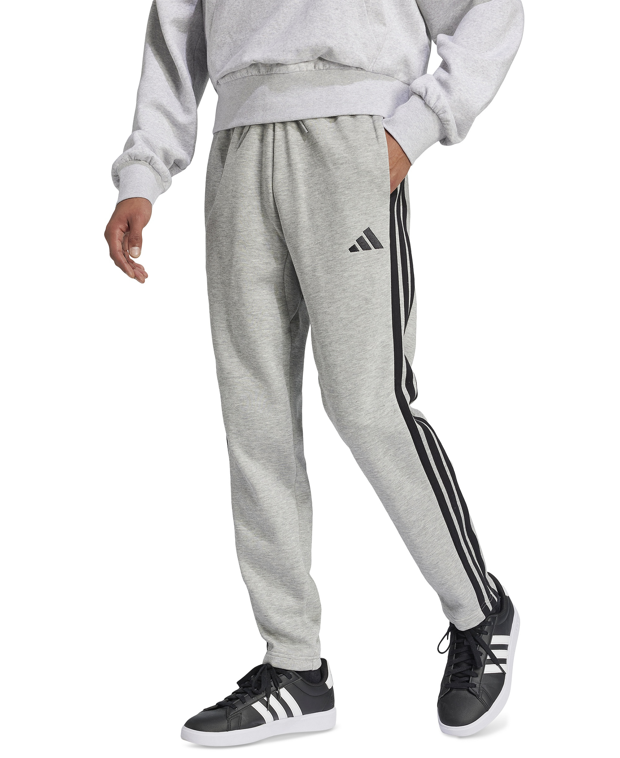 adidas Men's Essentials 3-Stripes Regular Open Hem Fleece Pants - Megh/Black