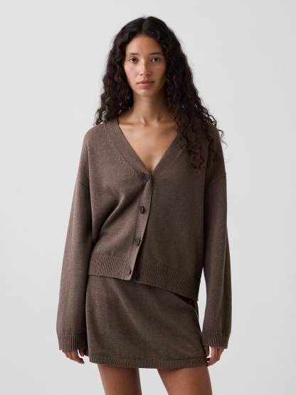 100% Cotton Oversized Cardigan Sweater - Cool brown