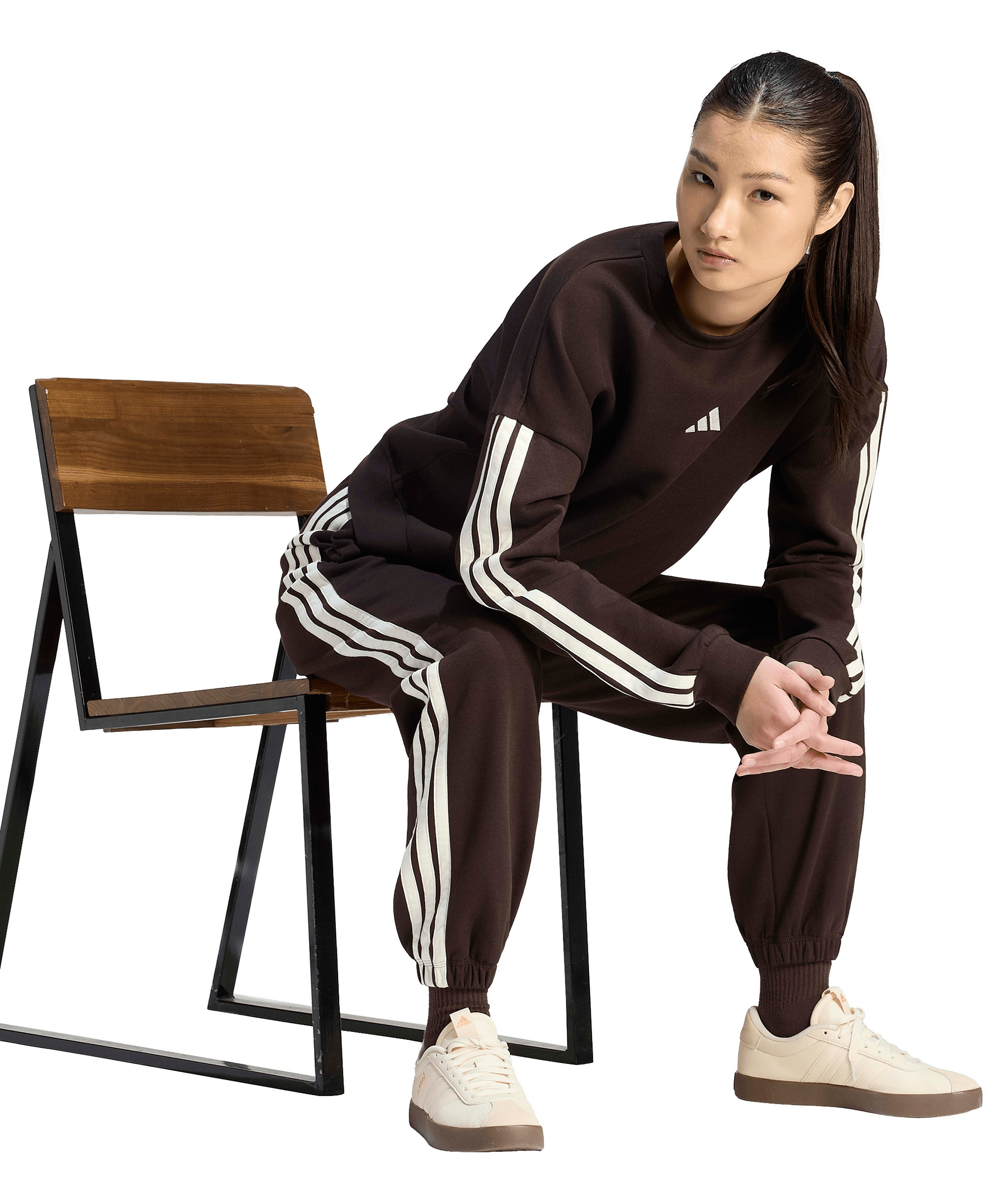 adidas Women's Essentials 3-Stripes Pull-On Fleece Loose Pants - Aurora Coffee/Ivory