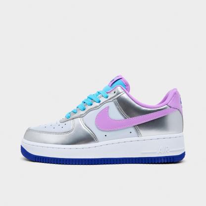 Women's Nithtke Air Force 1 '07 "WNBA All-Star Weekend" Casual Shoes - Chrome/Fuschia Flow/Pure Platinum - Left shoe facing left. Outside of the shoe.