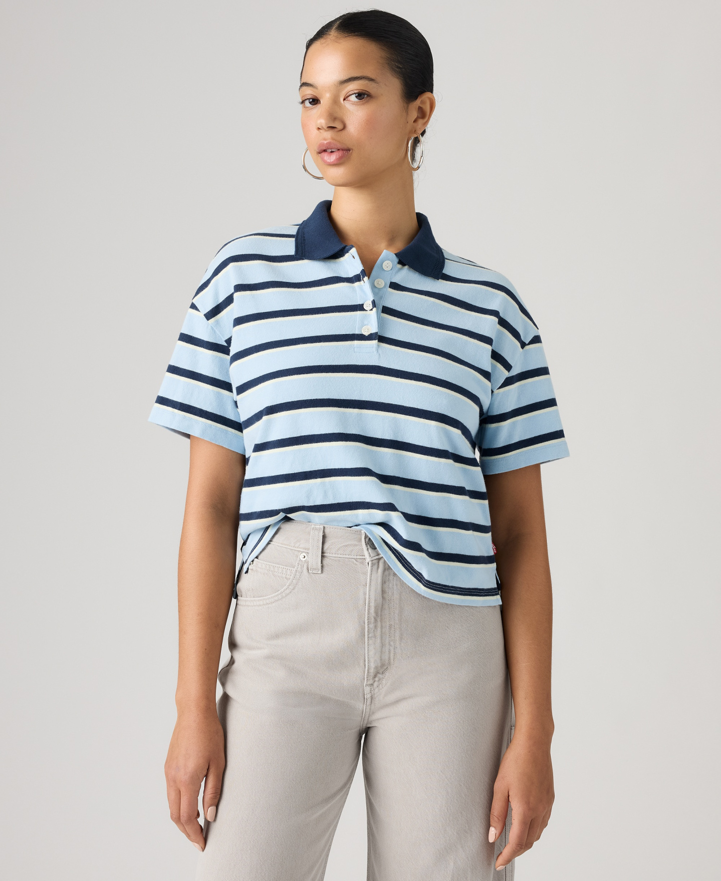 Levi's Women's Didion Rugby Short-Sleeve Collared Polo Shirt - Pepper Stripe Angel Falls