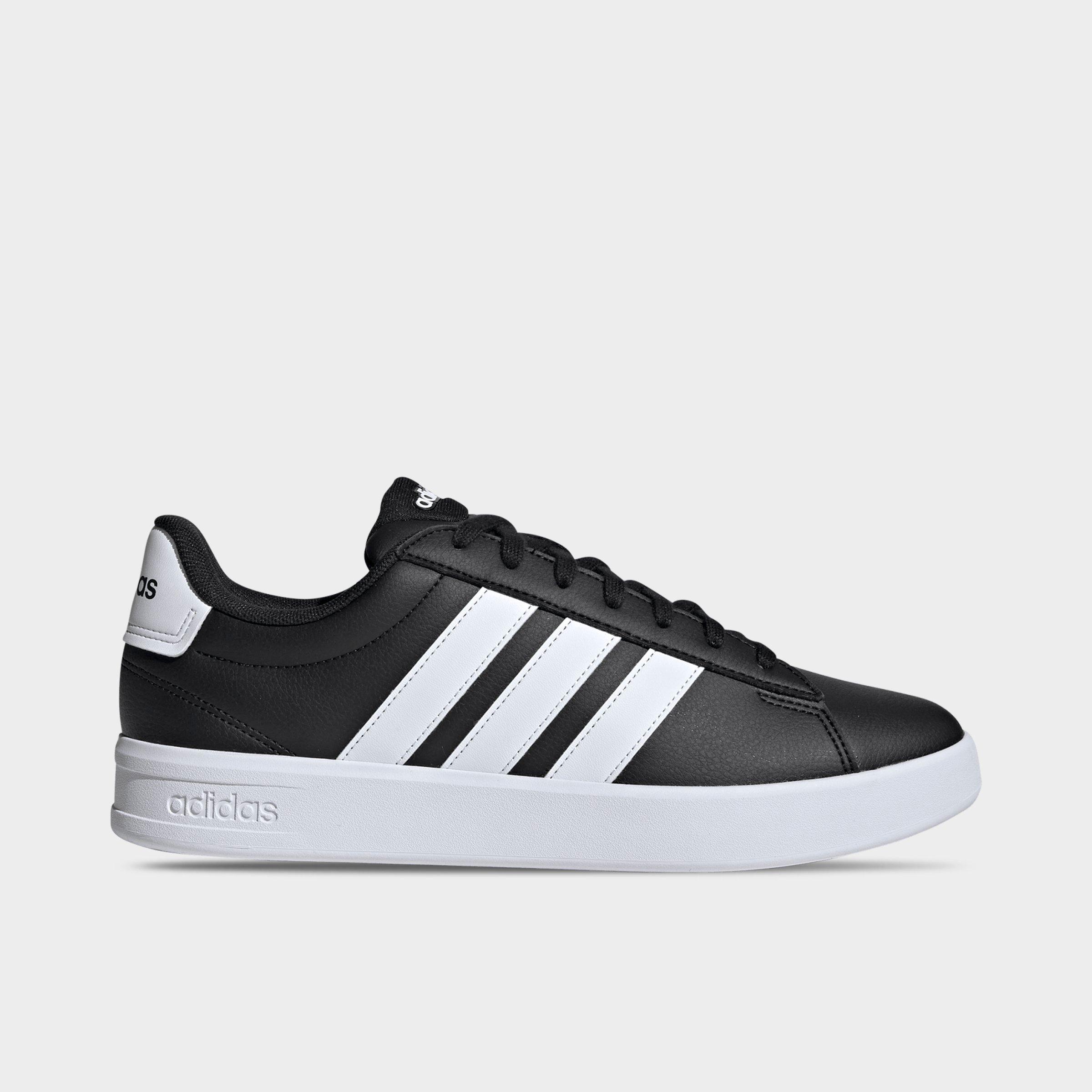 Men's adidas Grand Court Casual Shoes (Wide Width) - Core Black/Cloud White/Cloud White - Left shoe facing left. Outside of the shoe.