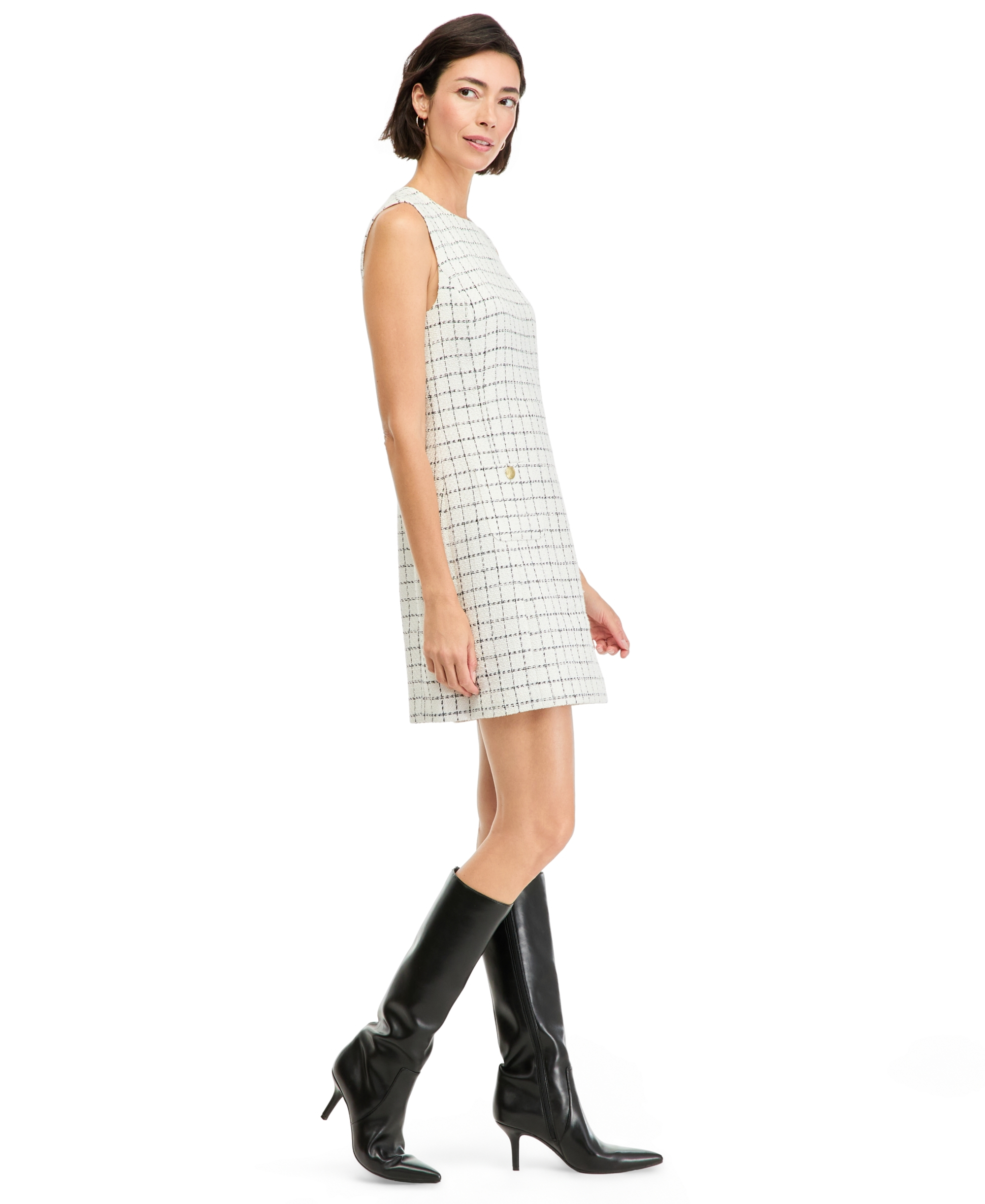 Tommy Hilfiger Women's Festive Bouclé Mini Dress - Ecru / Black Sequin Check