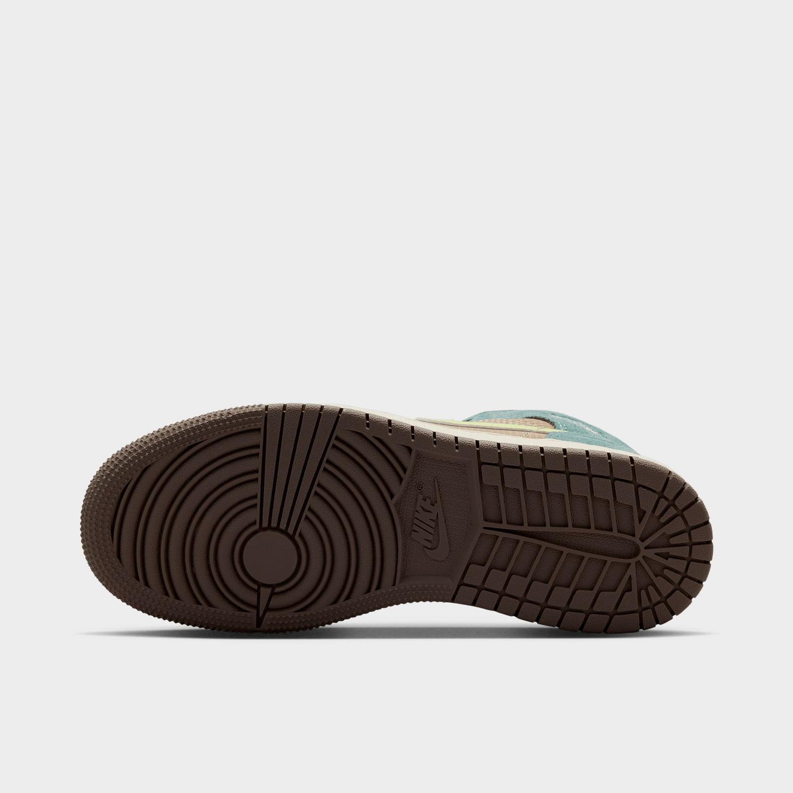 Big Kids' Air Jordan Retro 1 Mid Casual Shoes - Khaki/Hasta/Olive Grey/Light Lemon Twist - view 6