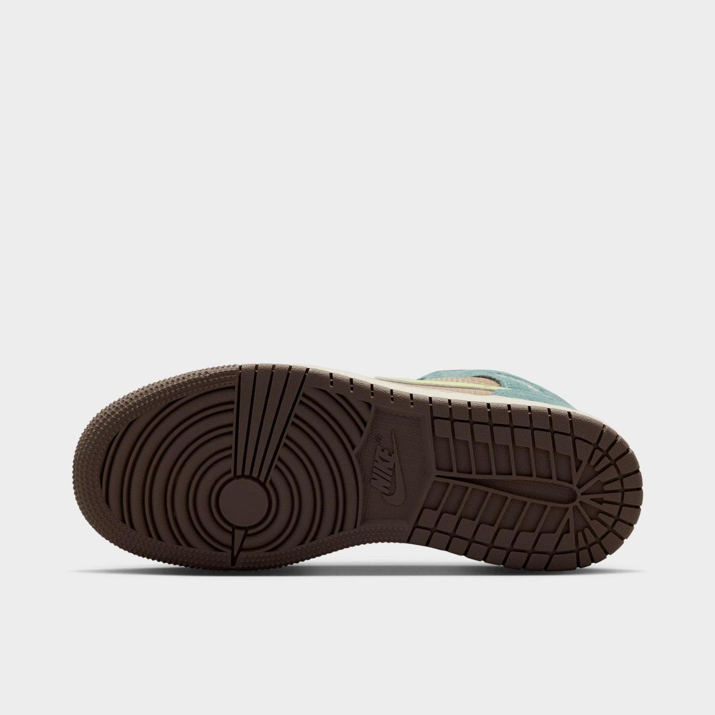 Big Kids' Air Jordan Retro 1 Mid Casual Shoes - Khaki/Hasta/Olive Grey/Light Lemon Twist - view 6