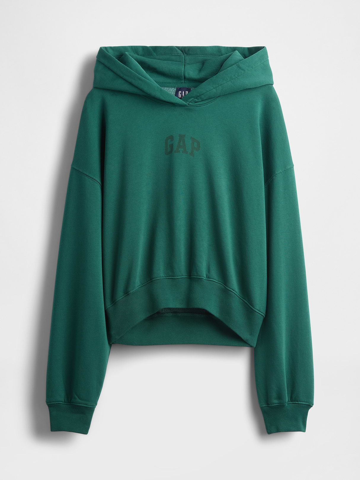 VintageSoft Crop Logo Hoodie - Balsam tree green logo