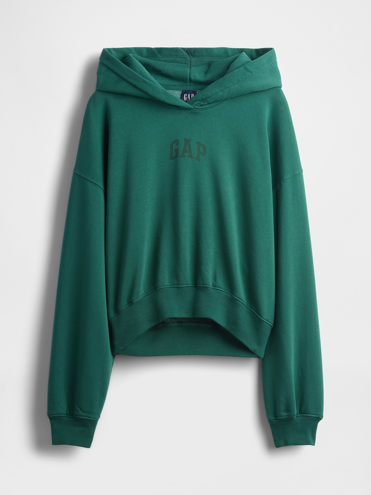 VintageSoft Crop Logo Hoodie - Balsam tree green logo