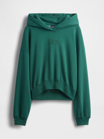 VintageSoft Crop Logo Hoodie - Balsam tree green logo