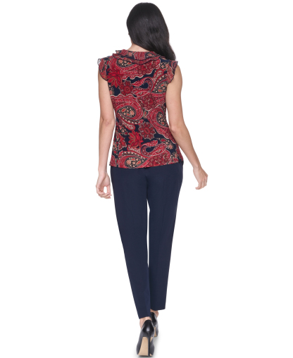 Tommy Hilfiger Women's Sleeveless Paisley V-Neck Blouse - Midnight Multi